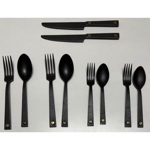 Restoration Hardware RH Blackened Stainless Steel Riveted Flatware Set 10 Piece